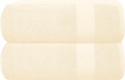GLAMBURG Premium Cotton Oversized 2 Pack Bath Sheet 35x70-100% Pure Cotton - Ideal for Everyday use - Ultra Soft & Highly Absorbent - Machine Washable – Ivory