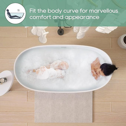 SJ STAR&JANE 55" Solid Surface Freestanding Bathtub Stone Resin Tub Oval Double Slippers Stand Alone Soaking Tub with Pop-up Drain and Overflow, Matte White