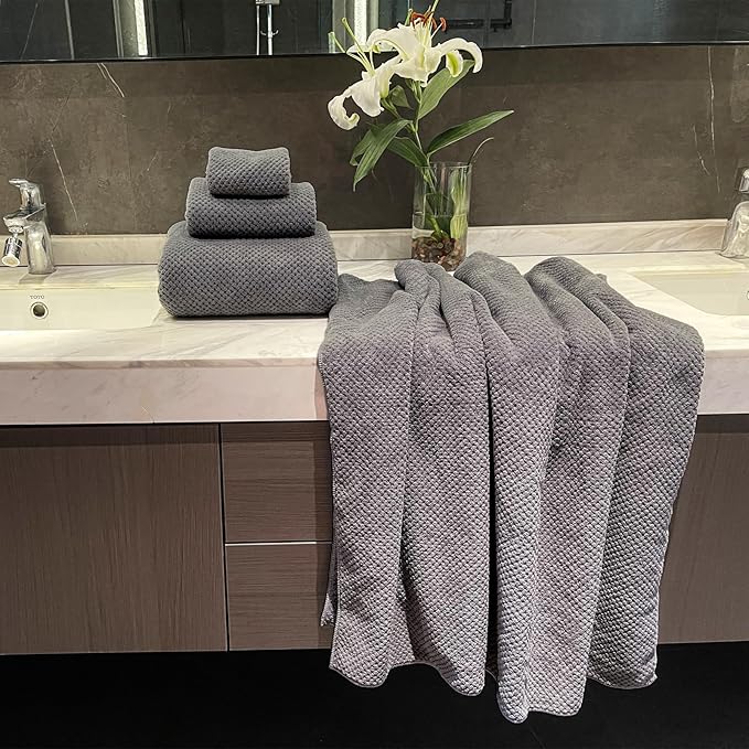 Extra Large Bath Towels Set for Bathroom 30x60 Inches Super Soft Light Weight Quick Dry Microfiber Shower Towels (6 Piece, Charcoal)