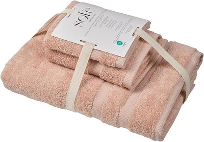 SOFE H&L | Olea Luxury Turkish Cotton Bath Towels Set of 3 : 1 Bath Towel, 1 Hand Towel, 1 Wash Cloths, Blush | Thick, Premium, Soft, Durable, Absorbent - Hotel Quality Towel Sets for Bathroom