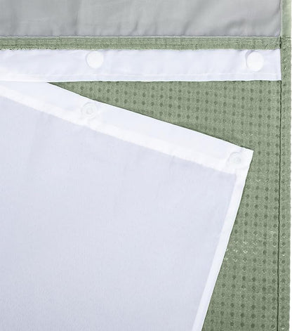 River Dream Green Heavyweight No Hooks Required Shower Curtain with Snap in Liner - Dotted Waffle Weave,Hotel Grade,Spa Like Bath Curtain,71W x 74H