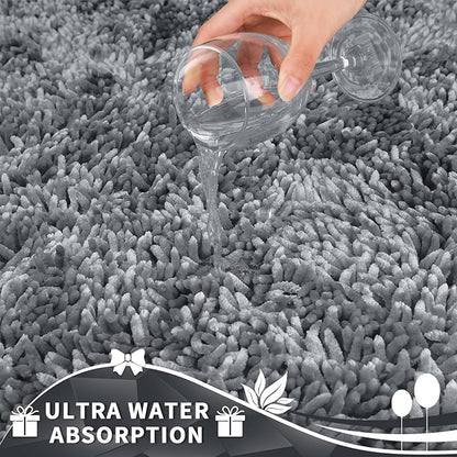 Yimobra Toilet Rugs U Shaped Washable, Extra Thick Soft Absorbent Chenille Contour Bathroom Rugs for Toilet 24x24 Inch, Quick Dry Non Slip Toilet Mat for Bath Floor, Silver