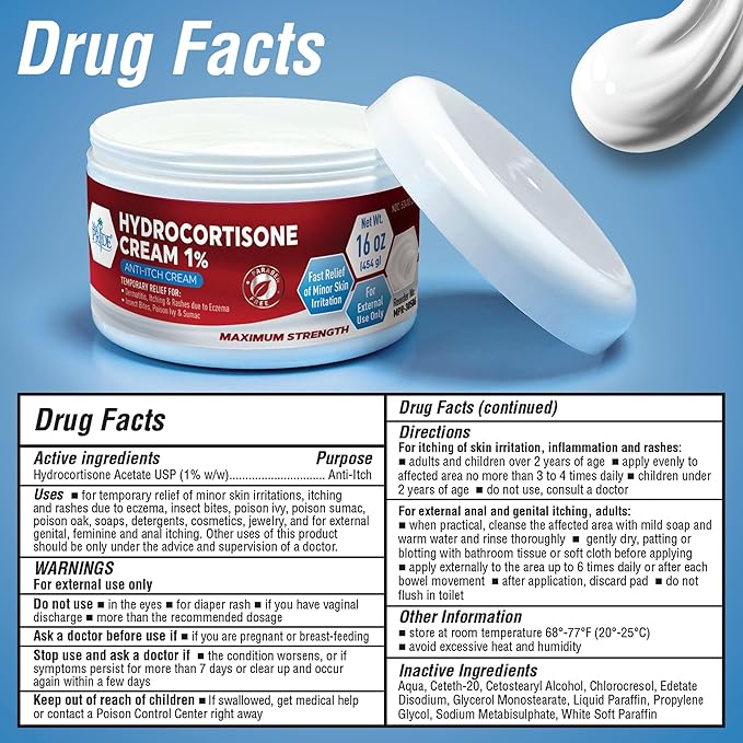 MED Pride 1% Hydrocortisone Cream Bulk 16 Oz Maximum Strength Itch Relief for Eczema, Dermatitis, Rashes, Mosquito Bites
