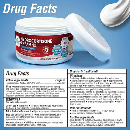 MED Pride 1% Hydrocortisone Cream Bulk 16 Oz Maximum Strength Itch Relief for Eczema, Dermatitis, Rashes, Mosquito Bites