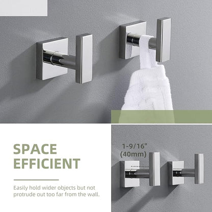 Angle Simple Bath Towel Hook 2 Pack, Stainless Steel Square Robe Coat Holder for Wall, Bathroom Kitchen Garage Wall Hook for Hanging Tools, Polished Chrome