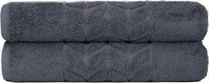 BAGNO MILANO Organic Turkish Cotton Bath Towels, Luxury Jacquard Collection, Certified Organic Highly Absorbent, Soft-Plush Towel Set (Charcoal, 2 Pcs Bath Towel Set)