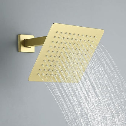 JOYWELL Shower Faucet Brushed Gold Shower System 8 Inches Rain Shower and Handheld Shower Combo,2-Function Shower Fixtures Included Shower Trim Kit