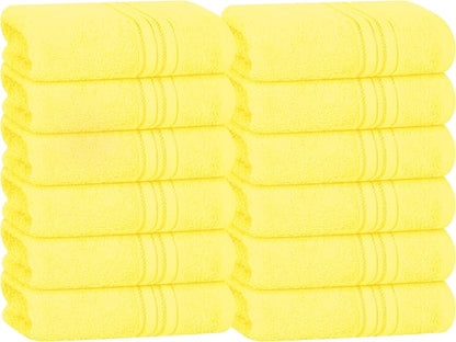 BOUTIQUO Ultra Soft Cotton Washcloths, Contains 12 Piece Face Cloths 12x12 inch, Ideal for Everyday use Face Towels, Compact & Lightweight Multi Purpose Washcloths - Lime Yellow