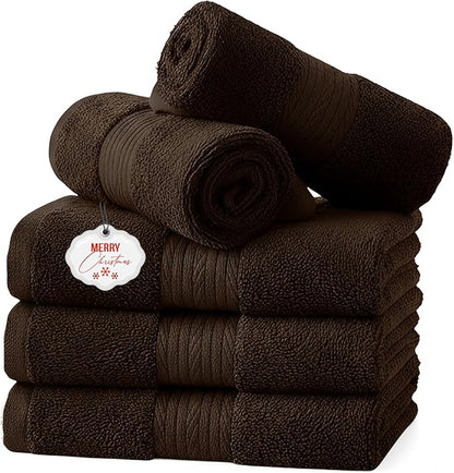Ample Decor Washcloths Pack of 5 12 X 12 Inch, 600 GSM 100% Cotton Soft Absorbent, Premium Quality Durable Ideal for Bathroom, Pool, Hotel, Spa - Brown