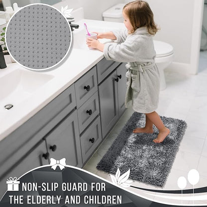 Yimobra Luxury Chenille Bathroom Rug Mat, Extra Soft and Absorbent Shaggy Bath Rugs Non Slip, Machine Washble Dry, Plush Floor Carpet for Tub, Shower, and Bath Room, 36x24 Inch, Silver