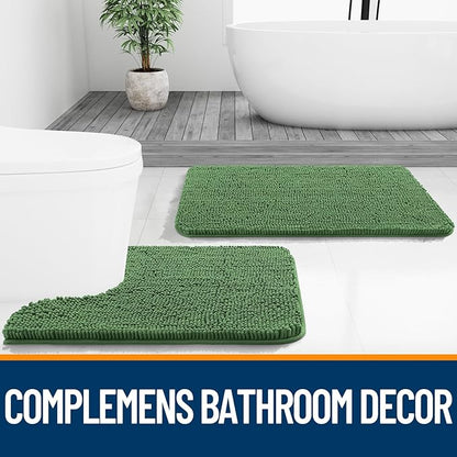OLANLY Bathroom Rugs 47x17, Extra Soft Absorbent Chenille Bath Rugs, Rubber Backing Quick Dry, Machine Washable Bath Mats for Bathroom Floor, Tub and Shower, Home Decor Accessories, Olive Green