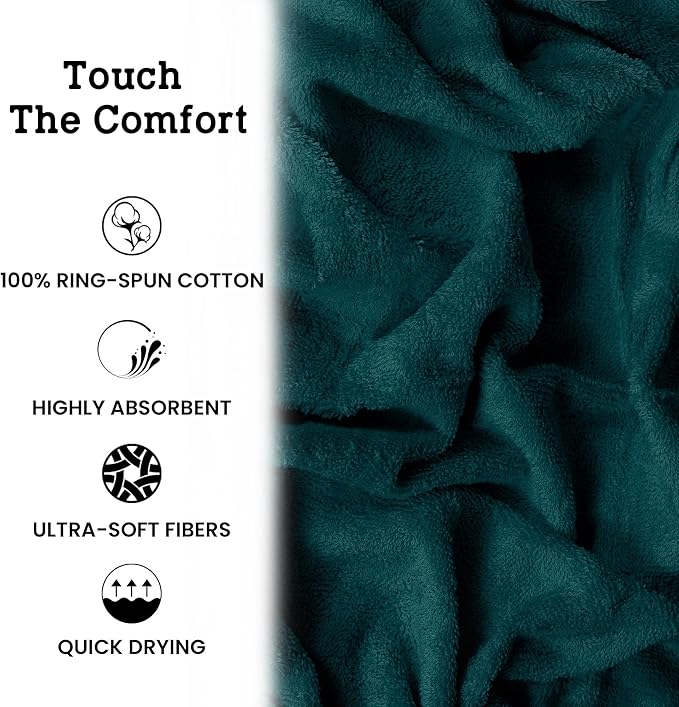 Casa Lino 4 Piece Bath Towel Set | 1 Bath Towel, 2 Wash Cloth, 1 Hand Towels | Bathroom Essentials for New Home, 100% Cotton Luxury Towels, Highly Absorbent Bathroom Set, Teal.