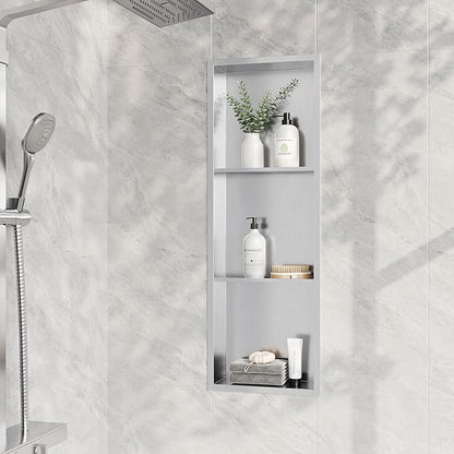Neodrain12X36 Inch Shower Niche, Brushed 3-Tier Stainless Niches No Tile Needed Bathroom Wall Niche for Shower Storage Waterprooof, Recessed in Wall