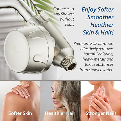 AquaCare Skin & Hair - World's Only Universal Shower Water Filter for All Shower Head Types with ON/OFF Filtration Modes, Instant Cartridge Reload & Stay-Clean American KDF Cartridge, Satin Nickel
