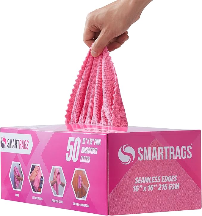 Arkwright Smart Rags in Box - (Pallet of 8000) Lint Free, Large Microfiber Cleaning Cloth, Scratch & Streak-Free, Dispensable Wash Towels for Cars, Kitchen, and Window Glass, 16 x 16 in, Pink