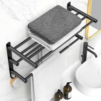 Black Adjustable Towel Bar for Bathroom Wall Mount17-30.7inch Adhesive Shower Towel Rack Stainless Steel Bath Towel Holders for Toilet Kitchen Double Towel Hanger (Black 3-Layer Towel Rack)