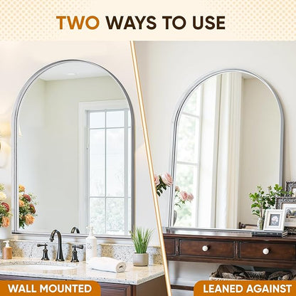 Arched Mirror 26"x38", Bathroom Mirror, Wall Mounted Vanity Mirror with Arch Metal Frame for Bathroom, Over Sink, Bedroom, Living Room, Deep Frame, Silver