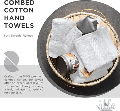 100% Cotton Hand Towel Set of 4, (16 x 28 inches) Sustainable, Soft, Highly Absorbent, Quick Drying, Combed Cotton Hand Towels Pack of 4 Ideal for Hotels, Spa, Bathroom, Dorm, White
