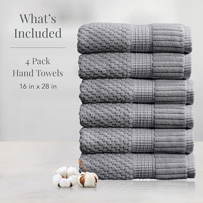 NY Loft 100% Cotton Hand Towel 6 Pack | Super Soft & Absorbent Quick-Dry Hand Towels 16" x 28" |Textured and Durable Cotton | Trinity Collection (6 Pack Hand Towel, Charcoal Grey)