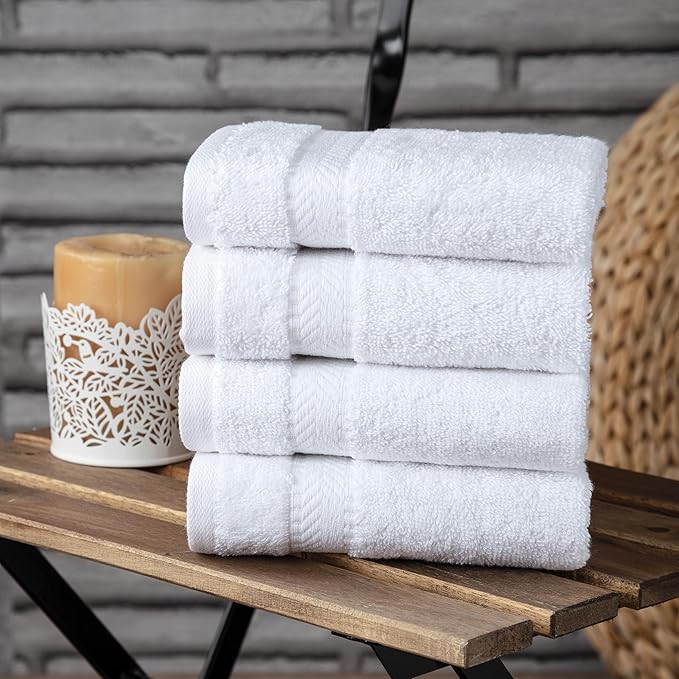 TEXTILOM Washcloths for Body and Face – Hotel and Spa Quality & Soft & Absorbent & Quick Dry Wash Cloths for Your Body – 100% Turkish Cotton Wash Clothes Towel Set of 4 (13 x 13 inches) - White