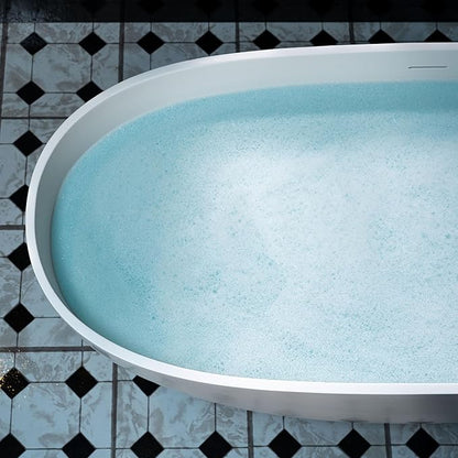 WOODBRIDGE 63" L x 28.35" W Stone Resin Luxury Contemporary Solid Surface Freestanding Soaking Tub in Matte White
