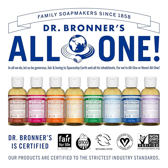 Dr. Bronner's - Pure-Castile Liquid Soap (Citrus, 2 ounce) - Made with Organic Oils, 18-in-1 Uses: Face, Body, Hair, Laundry, Pets and Dishes, Concentrated, Vegan, Non-GMO