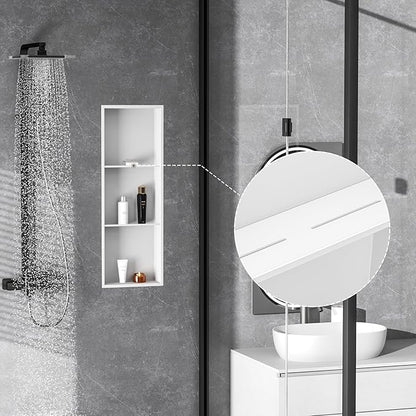 Neodrain 12X36 Inch Shower Niche, White 3-Tier Stainless Cubby NO Tile Needed Recessed Niche Shower for Bathroom Storage, Waterproof Wall Shelf