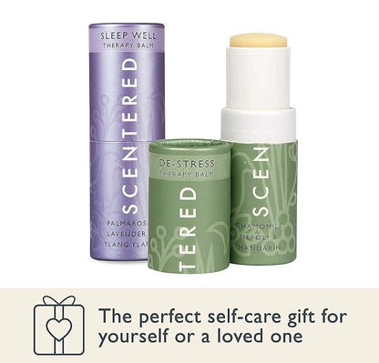 Scentered Aromatherapy Balm Stick Duo for Sleep & Stress-Relief - Roll On Essential Oil Blends of Lavender & Chamomile - Sleep Well & De-Stress - Sefl-Care Stocking Stuffers for Women