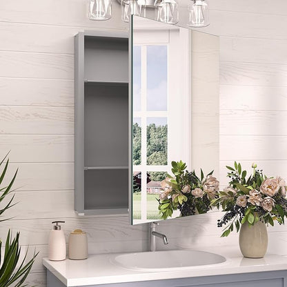 TokeShimi 20.1x26.1 Recessed Medicine Cabinet with Mirror Aluminum, Assembly Needed, Frameless, Stepless Adjustable Storage, Silver Medicine Cabinet Mirror