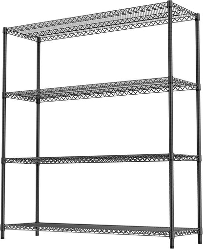 4 Tiers Storage Shelves Load 2640LBS, Metal Shelving Wire Metal Shelving Unit Shelves for Storage Adjustable Garage Shelving for Pantry Kitchen Garage Black 17.7" D x 59.1" W x 70.4" H