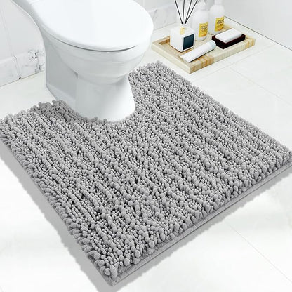 Yimobra Toilet Rug U Shaped Washable 24x24 Inch - Ultra Soft Absorbent Chenille Bath Rugs for Toilet, Quick Dry & Machine Washable, Non Slip Contour Bathroom Mat, Gray