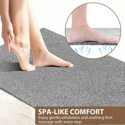 Shower Mat Non Slip: 59 x 35.4 Inch Extra Large Shower Mats for Inside Shower with Drain Hole - Soft PVC Loofah Anti Slip Shower Stall Mat for Walk-in Shower and Bathroom, Quick Drying