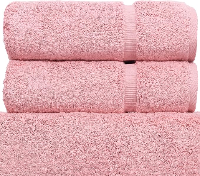 Monogrammed Hand Towel, Personalized Initial Gift, Extra Absorbent 100% Turkish Cotton - Soft Terry Finish - Set of 2 - Black Block Initial A - Embroidered on Pink Towels