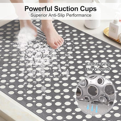 Anti Slip Shower Mat with Suction Cups,23.6x35.4 Inch Quick Drain TPE Non Slip Shower Mats for Inside Shower,Large Bath Mat for Shower Soft on Feet, Easy to Dry&Cut Machine Washable