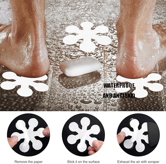 Bathtub Stickers Non-Slip, 12 PCS White Safety Shower Treads Adhesive Appliques with Premium Scraper