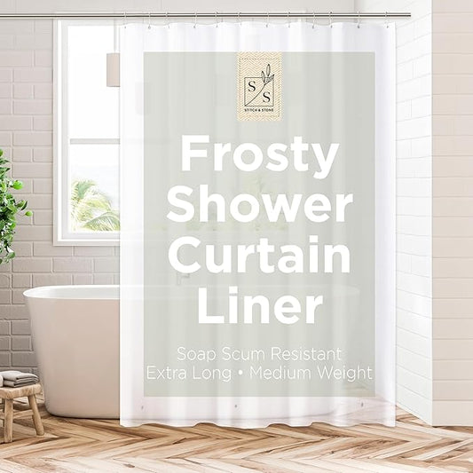 Stitch & Stone Shower Curtain Liner, Premium Medium Weight Durable Waterproof 6g PEVA for Bathroom with Weighted Magnets, Extra Long 72" x 84", Frosty 1 Pack