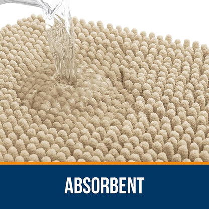 OLANLY Toilet Rugs U-Shaped 24x24, Extra Soft Absorbent Chenille Contour Bathroom Rugs for Toilet, Dry Quickly, Machine Washable, Non-Slip Bath Mat, Beige