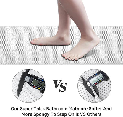 Double Layer Foam Non Slip Bathtub Mat 37x17in, More Comfortable and Thicker Tub Mat Than Ordinary Foam Shower Mat, Bath Mat for Tub with Suction for Comfort and Safety (White, 36'' x 17'')