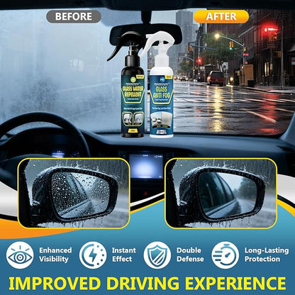 Glass Water Repellent Spray & Anti Fog Spray for Car Windshield, Long Lasting Waterproof & Fog-Free Coating for Clear Vision – Easy Application for All Glass Surfaces- Pack of 2