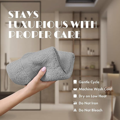 White Classic Light Gray Washcloths Set for Body and Face Towel, Cotton Wash Cloths Bulk 12 Pack, Spa Fingertip Wash Clothes 12x12 Inch, Soft Absorbent Gym Towels