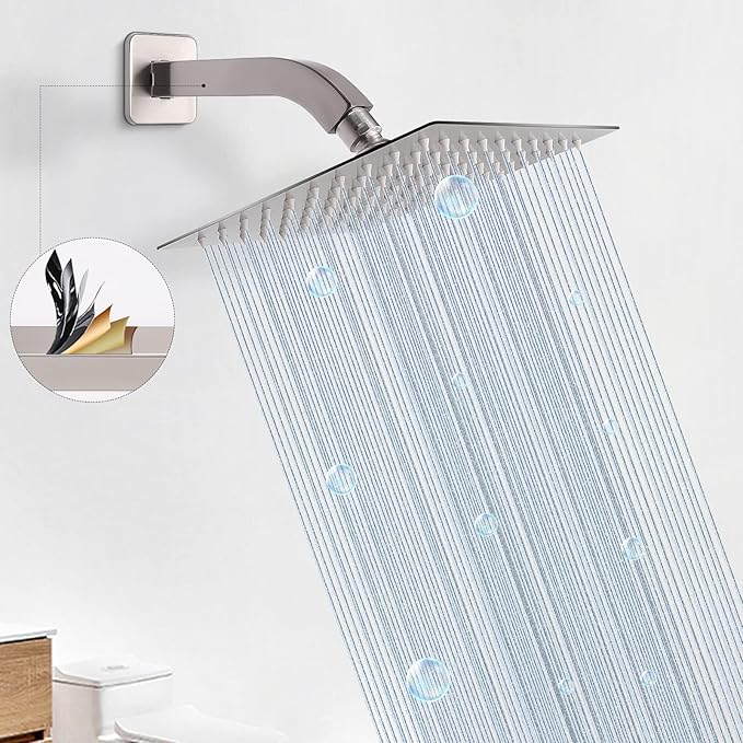 HarJue Shower Arm with Flange and Teflon Tape, Wall Mounted Square Shower Pipe 304 Stainless Steel Extension Arm for Fixed Shower Head & Handheld Shower (6 Inch, Brushed Nickel)