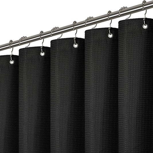 LiBa Waffle Weave Fabric Black Shower Curtain, 72 W x 72 H Water Repellent & Heavyweight, Hotel Quality & Machine Washable Cloth Linen Shower Curtains Set and for Bathroom
