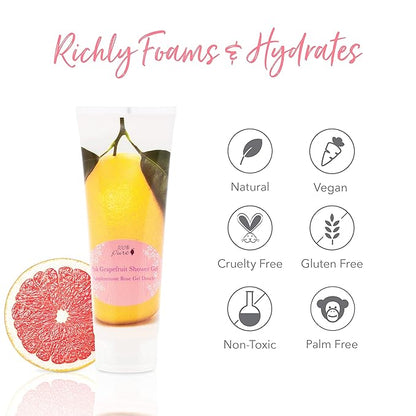 100% PURE Pink Grapefruit Shower Gel Natural Foaming & Hydrating Body Wash - Deeply Moisturizing Gentle Soap Cleanser for All Skin Types, Even Sensitive - Gluten-Free - 8 Fl Oz