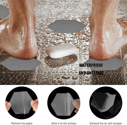 Bathtub Stickers Non-Slip, 12 PCS Hexagon Grey Safety Shower Treads Adhesive Appliques with Premium Scraper