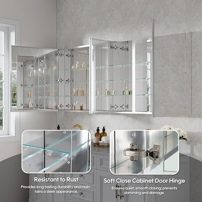 WELLFOR 72" x 30" Rectangle Medicine Cabinet Mirror, Surface Mount or Recessed Medicine Cabinet with Tempered Mirror, Anodized Chrome Aluminum Frame, Bathroom Mirror with Storage