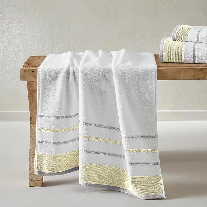 Great Bay Home Decorative Bath Towel Set - Luxury Cotton 4 Pack 54x27 Bath Towel Set - Luxurious, Ultra-Soft, Durable Towels for Bathroom Decor (Gold/Grey)