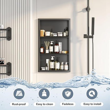Bathroom Medicine Cabinet Recessed,14x24 Black Shower Niche for Shower Wall,Surface Mount Medicine Cabinet Replacement Shelves,Recessed Wall Niche for Over Toilet Storage/Living Room/Hallway