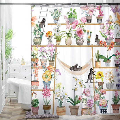 Bohemian Shower Curtain, Boho Floral Print Water Repellent Polyester Fabric for Bathroom Decor, 72×72 Inch Standard Size with 12 Hooks, Also as Room Divider