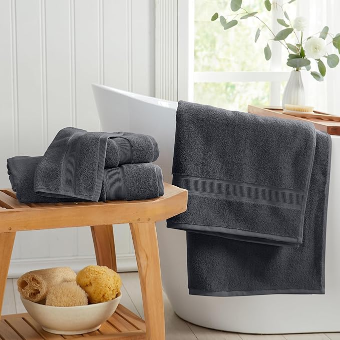 Springtree Home Luxury Viscose from Bamboo Bath Towel Set 6 Piece Set | 35% Viscose from Bamboo - 65% Cotton | Absorbent Quick-Dry Towels for Bathroom | Oeko-TEX Standard 100 Cotton | Iron Grey
