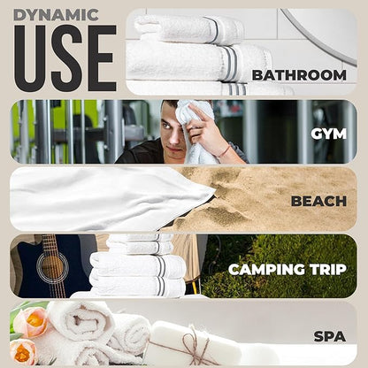 8-Piece Premium Towel Set, 2 Bath Towels, 2 Hand Towels, and 4 Wash Cloths, 100% Ring Spun Cotton Highly Absorbent Towels for Bathroom, Gym, Hotel, and Spa